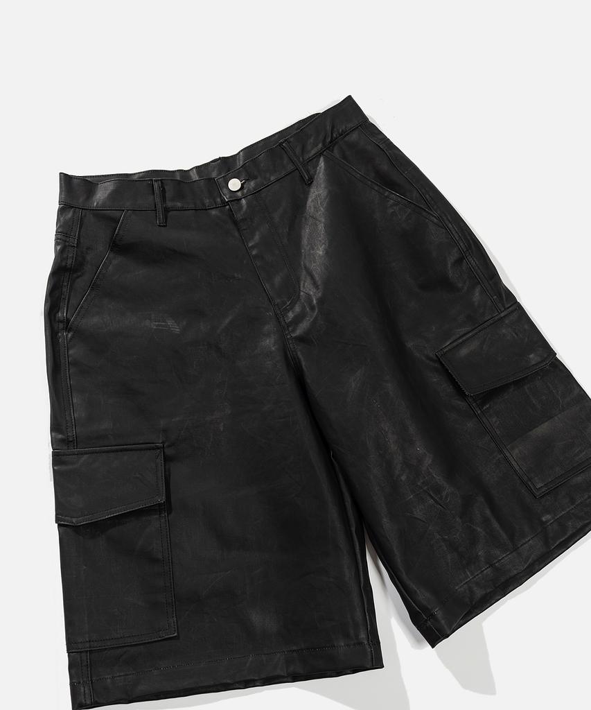 VASTIC Wide Cargo Coated Half Pants_Black