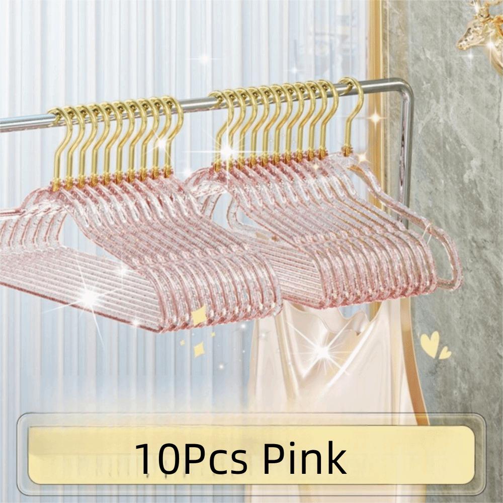 10Pcs Non-marking Transparent Glitter Hangers Non-slip Clothes Drying Rack Laundry Hanger  Wardrobe