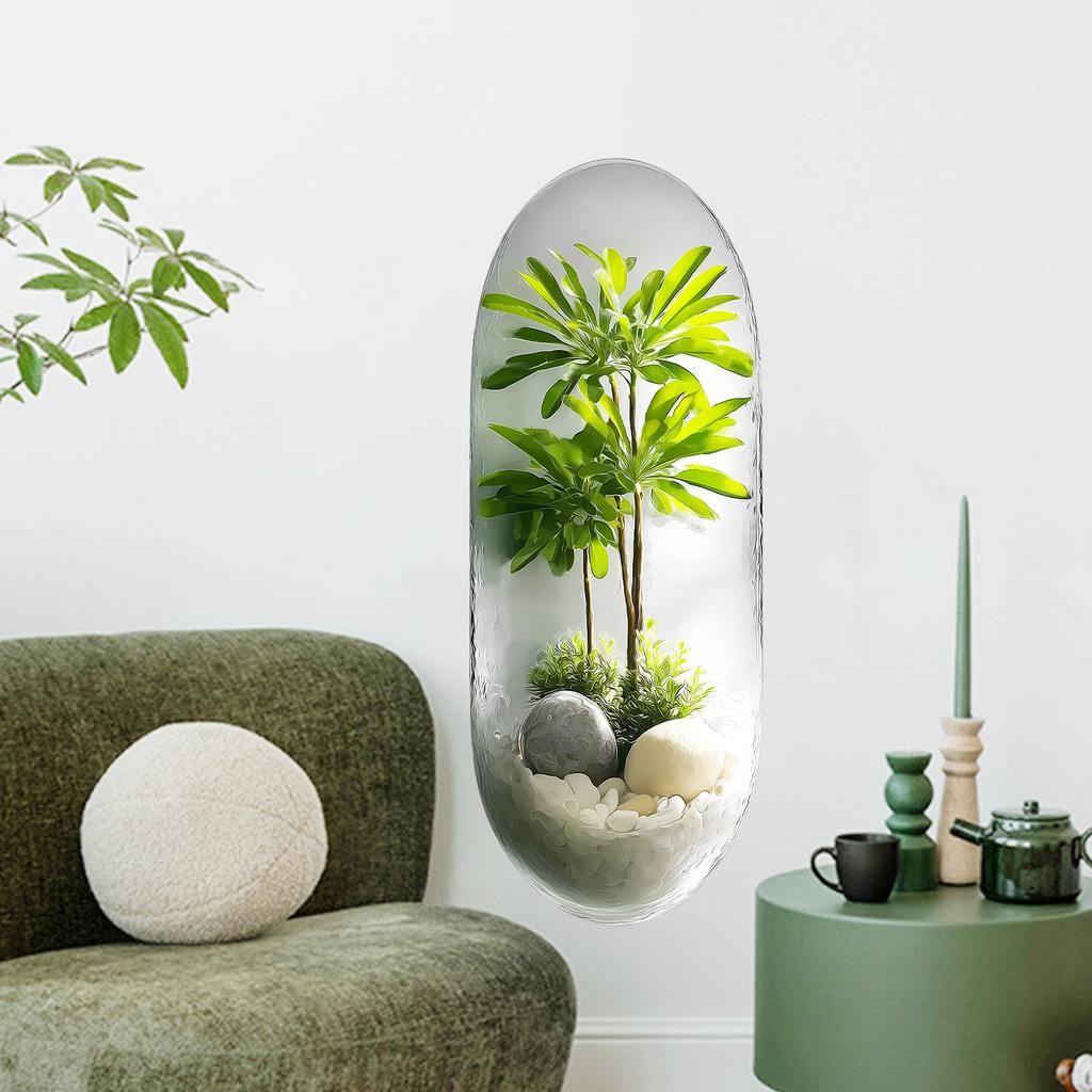 3D Plant Potted Plants, Living Room Background Decoration, Self-adhesive Wall Stickers