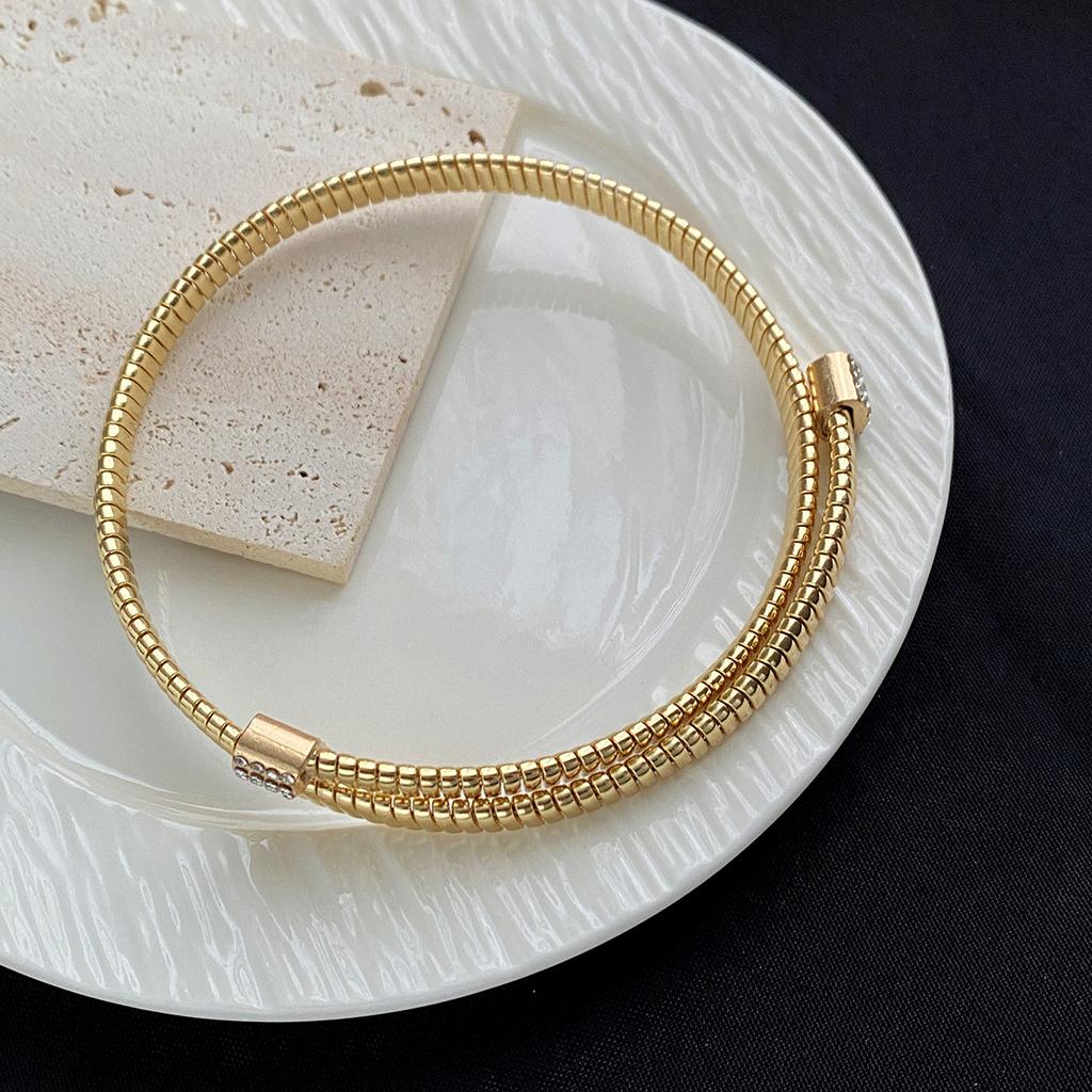 Personalized Metal Texture Open ** Fork Geometric Bracelet Retro Fashion Diamond High Sense Elastic Necklace Women