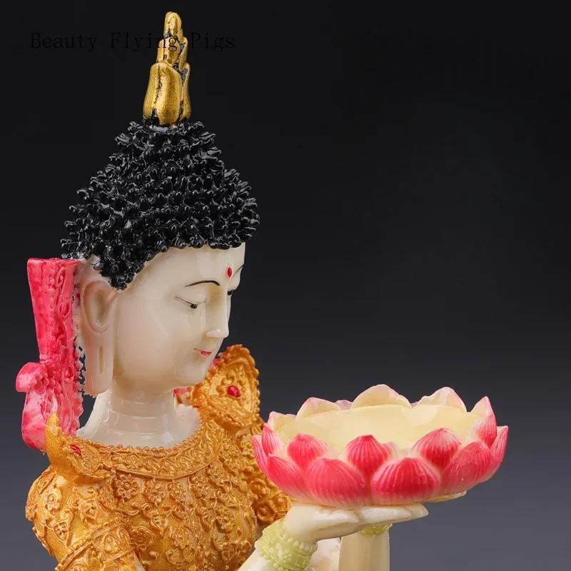 1 Pair Resin Dunhuang Fairy Lamp Holders Chinese Lotus Buddha Front Lamp Holder Offering Feng Shui Ornaments Candlestick Holder