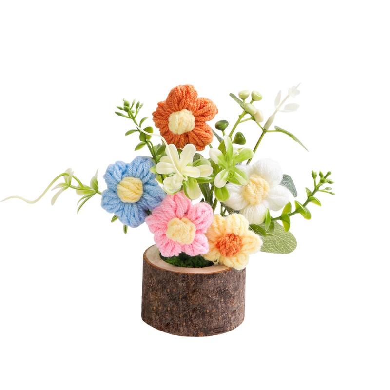 Office Potted Plants Knitted Rose Bouquet Artificial Flower Valentine's Day Party Home Decoration Anniversary Gift Wedding Decor