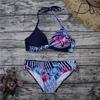 Set Bikini Sexy Push Up Costume de Baie Femei Costum de Baie Costum de Baie Femei Halter Biquini Imprimeu Frunze Articole de Plajă Costum de Înot pentru Femei