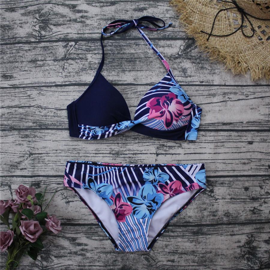 Set Bikini Sexy Push Up Costume de Baie Femei Costum de Baie Costum de Baie Femei Halter Biquini Imprimeu Frunze Articole de Plajă Costum de Înot pentru Femei