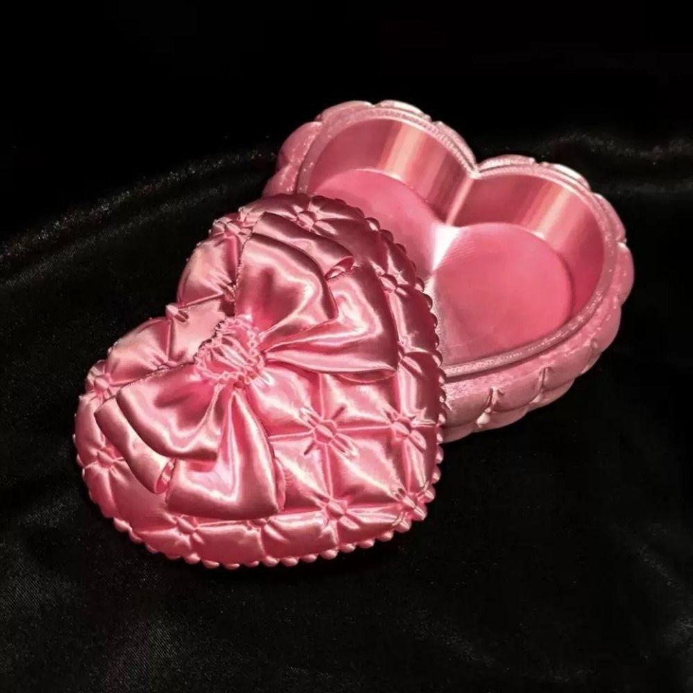 Silk Texture Heart-shaped Jewelry Box Small Size Storage Tray Vanity Table