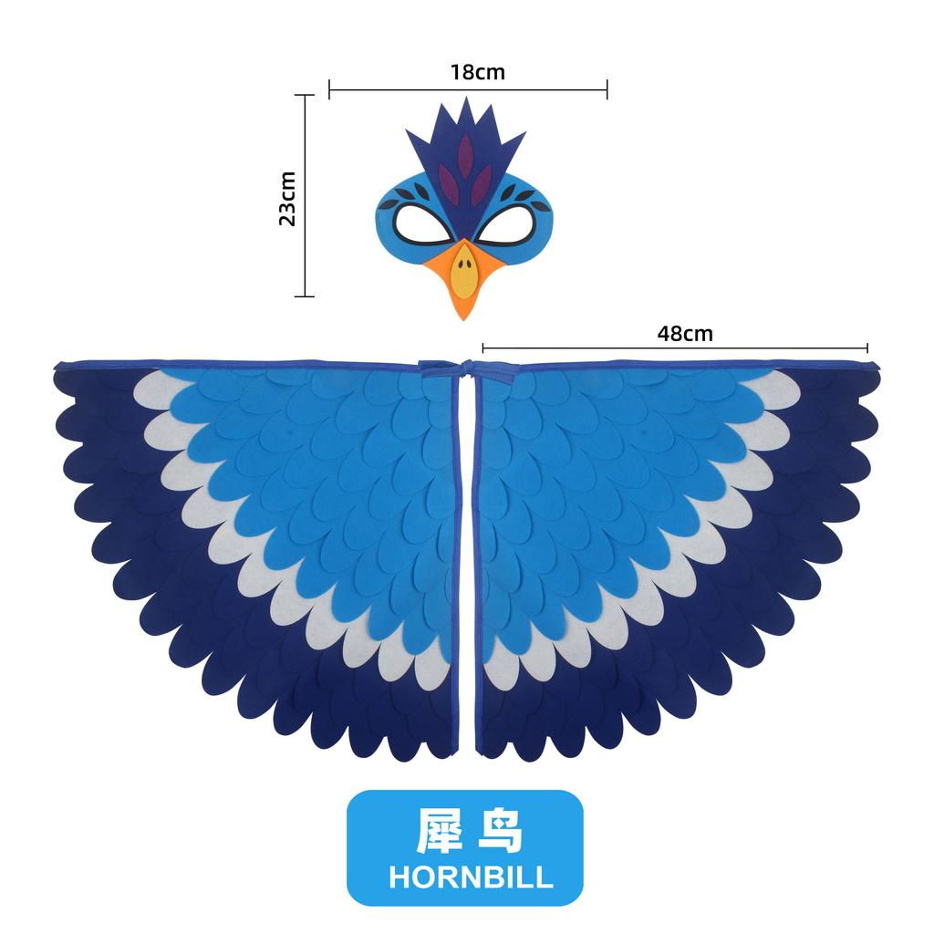 Kids Animal Bird Wings+mask Suit Stage Performance Peacock Owl Parrot Bird Felt Cape Halloween Bird Cosplay Cloak for Girls Boys