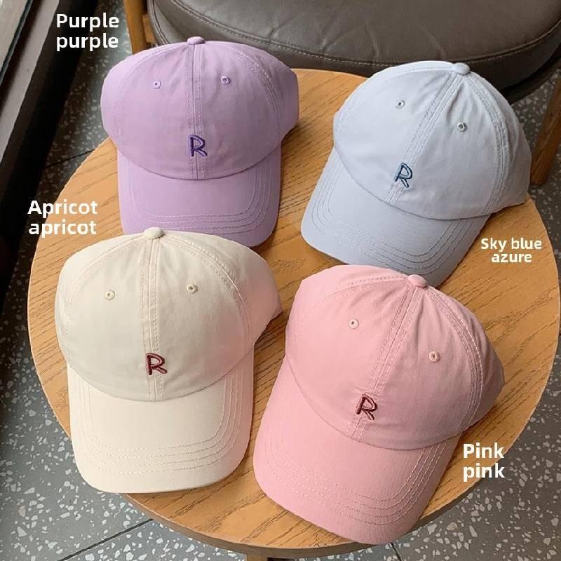 R Letter Embroidery Caps Fashionable Versatile Shading Outdoor Hats Activities