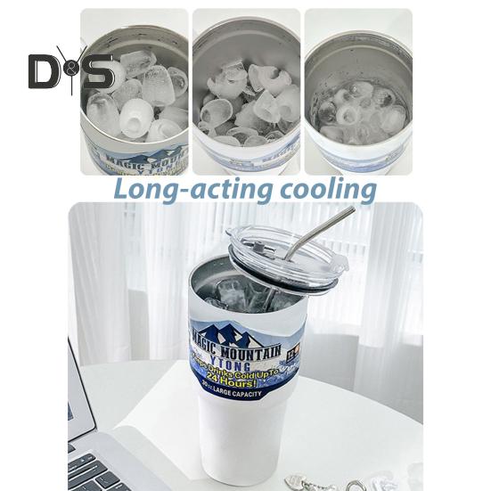 Stainless Steel Ice Cup 900ML Large Capacity Insulation Tumbler with Straw Car Coffee Cup for Hot Cold Drinks Water Tea Milk Office Outdoor Insulated