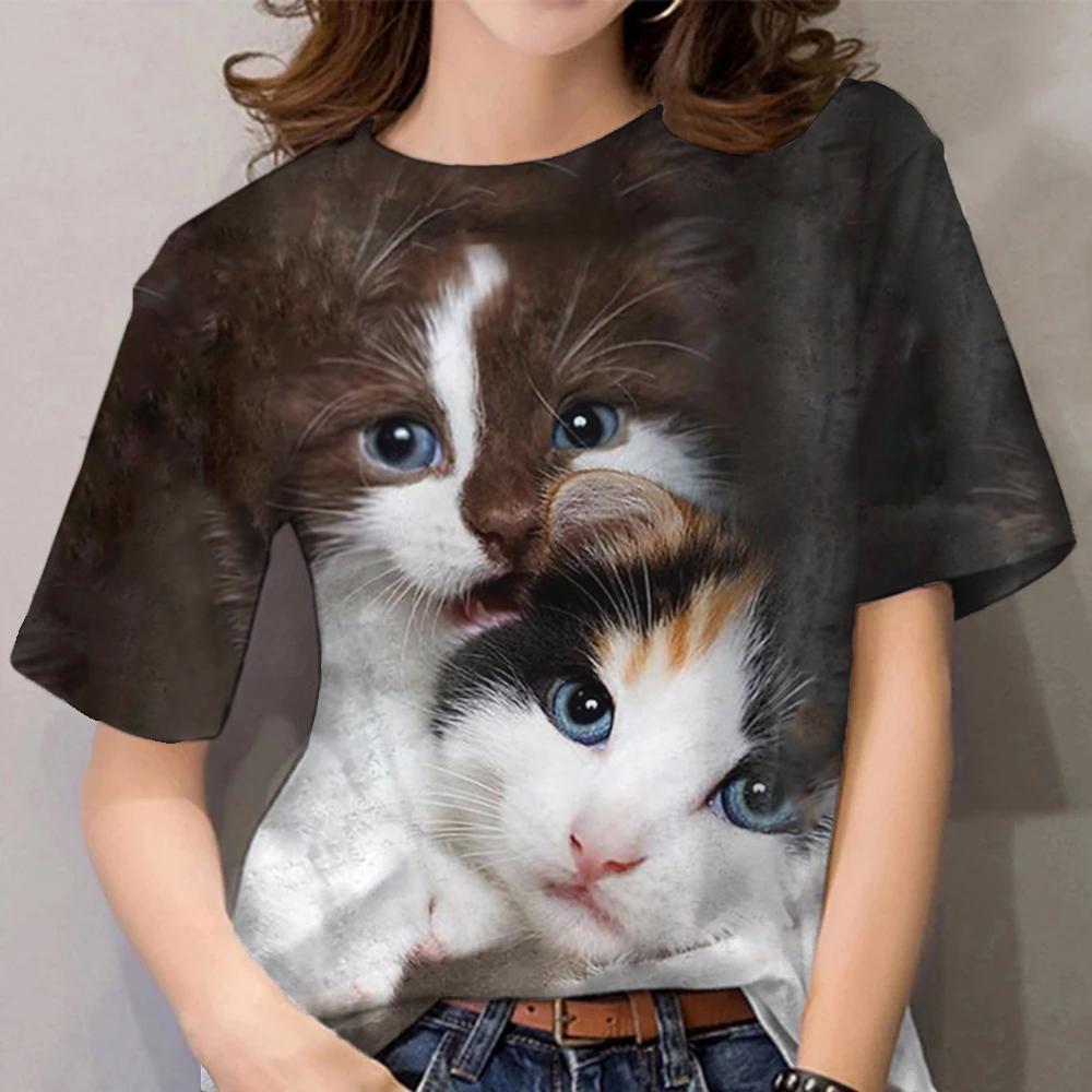 Women's Girl 3D Printed Cat Pattern Summer Casual Street Short Sleeved Top T-shirt