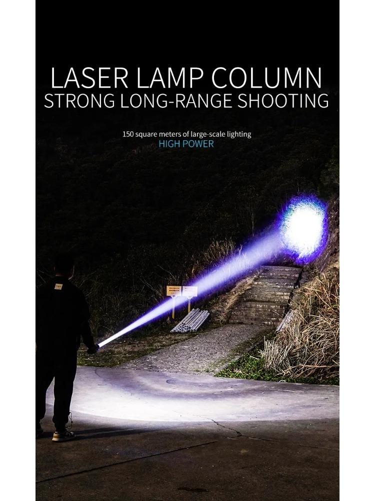 Powerful White Laser Flashlights Telescopic Zoom Tactical Spotlights Rechargeable Outdoor Torch With Tail Light Built-in Battery