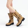 Fashion Luxury Faux Suede Mid-calf Motorcycle Boots Women Fashions Belt Buckle Design Chunky Platform Boots Western Cowboy Botas Mujer