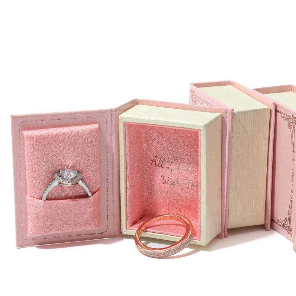 Creative Engagement Ring Case Velvet Jewelry Packaging Durable Book Shape Ring Box  Travel