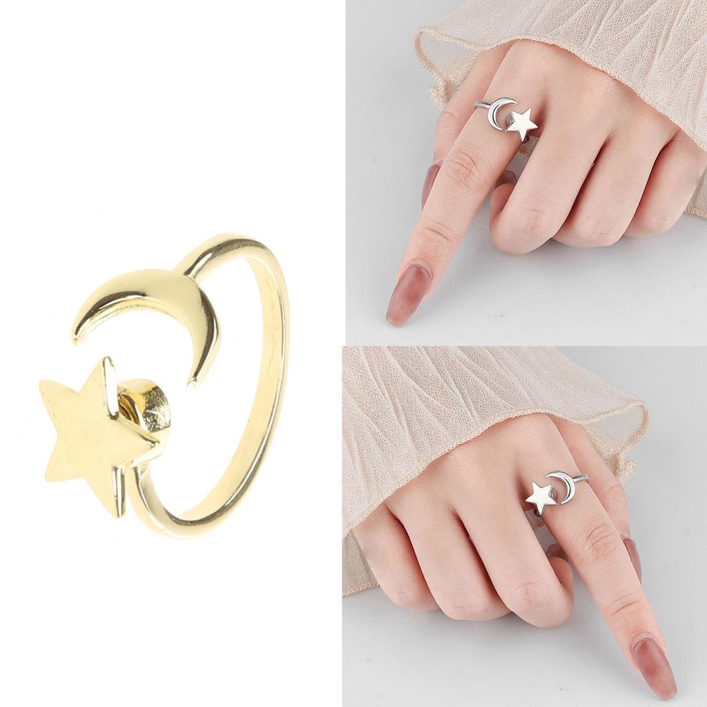 Gold Silver Korean Fashion Personality Jewelry Creative Running Bead Ring Star Moon Spinning Ring Women's Simple Rin
