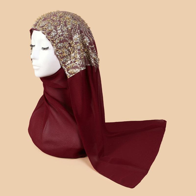 Mary Scarf, Ethnic Style Gauze Cover, Chiffon Bead Long Scarf, High-end Headscarf, Minority Ethnic Group