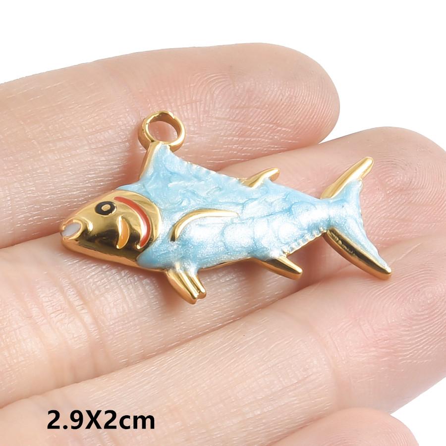 6pcs Enamel Marine Animal Starfish Fish Tail Sea Turtle Stainless Steel Charms For Jewelry Making Bulk Handmade Keychain Pendant
