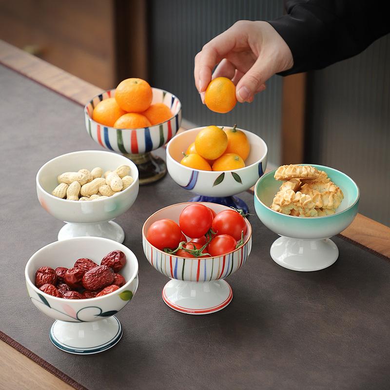Japanese high foot tea plate Exquisite sacrificial fruit platter Snack Plate Ceramic dessert cup Candy fruit snack Dim sum plate