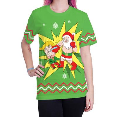 Summer Fashion Casual Santa Claus Pattern Printed Comfortable Soft Breathable Loose Couple T-shirt