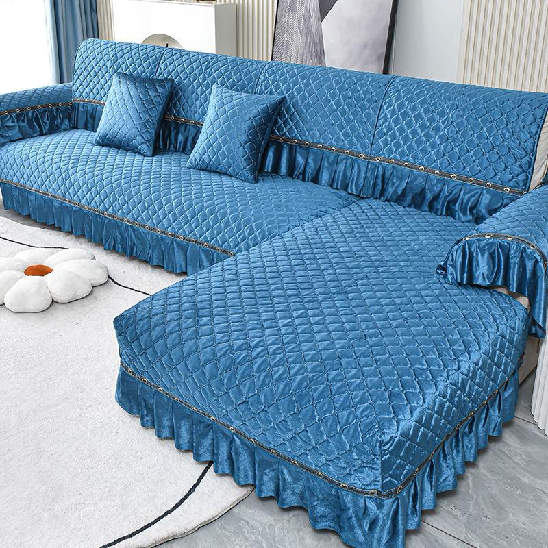 Luxury Golden Velvet Sofa Cover for Living Room Solid Color Dirt-proof Sofa Cover Elastic Protect Cushion 1-3 Seats Sofa Towel