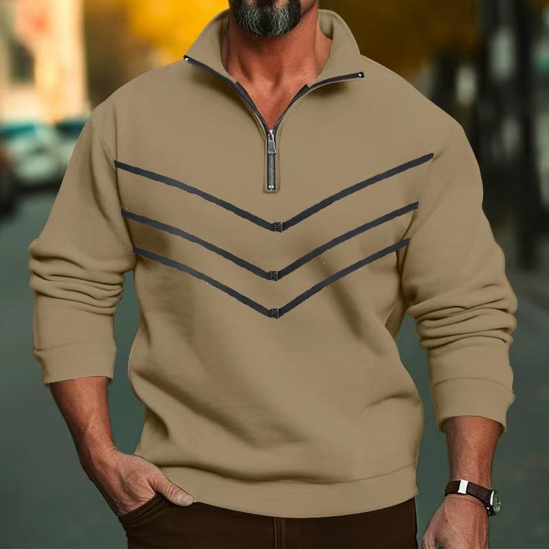 2026 Autumn/Winter Men's Color Block Half-Zip Stand Collar Hoodie Jacket - Trendy Casual Long-Sleeve Top