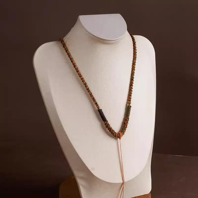 Tibetan Amber Gold & Jade Pendant Necklace with Eight Treasures Compass Thangka Design