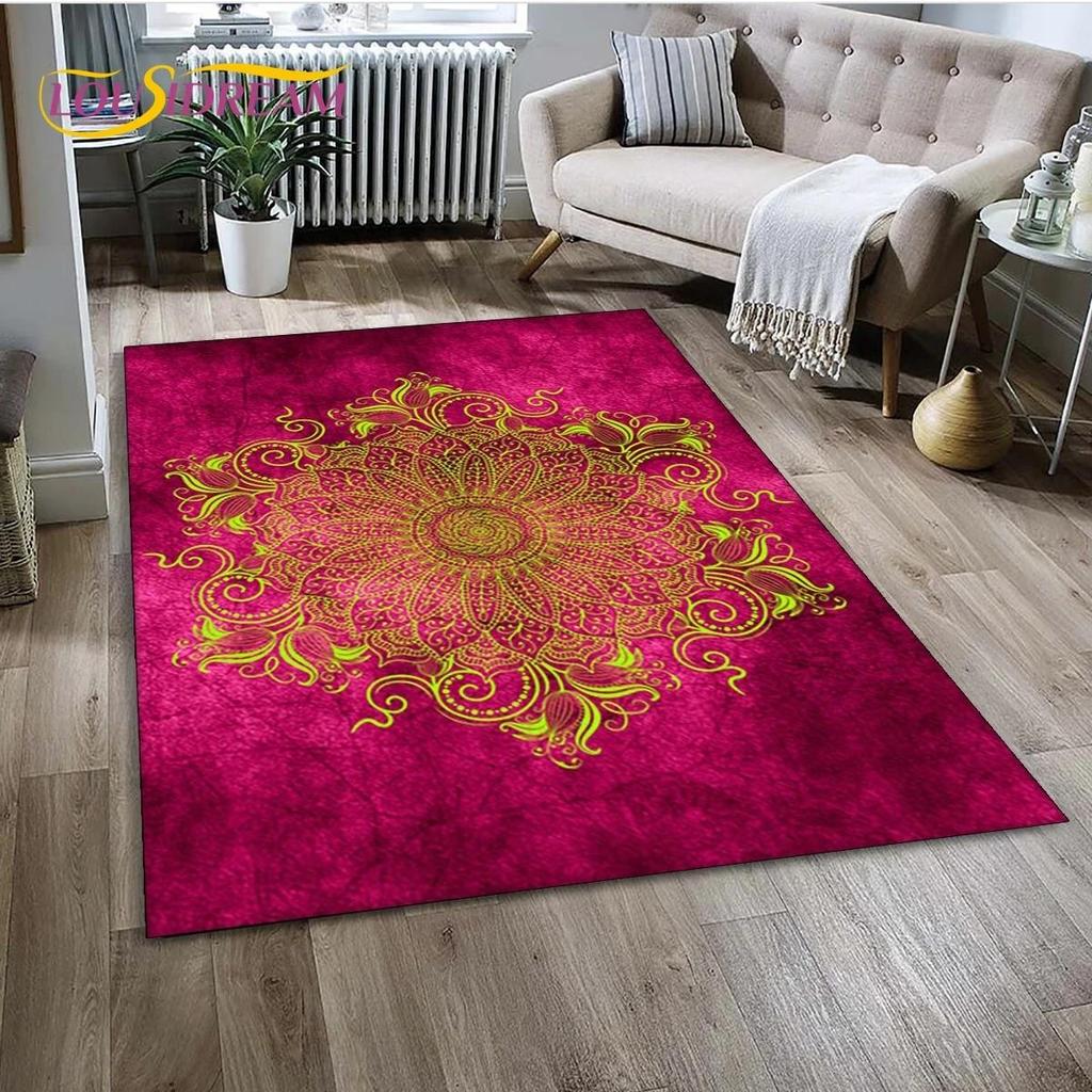 Mandala Yoga Blume Böhmen Meditation Natur Teppich für Wohnzimmer Schlafzimmer Dekoration, Rutschfeste Dekoration für Sofa Fußmatte Geschenk