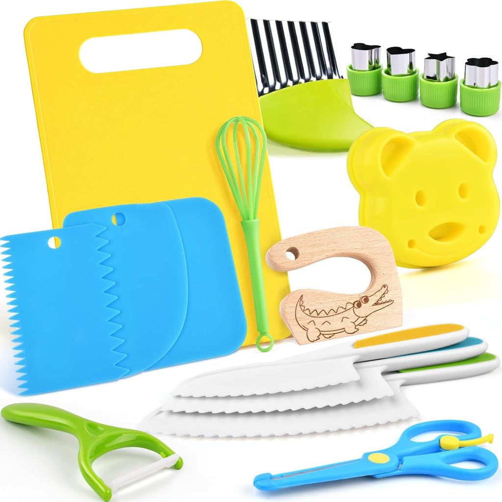 Children's Knife - 17-Piece Children's Safety Kitchen Knife for Real Cooking with Vegetable Cookie Cutters,Chopping Board Etc. Knife for Children