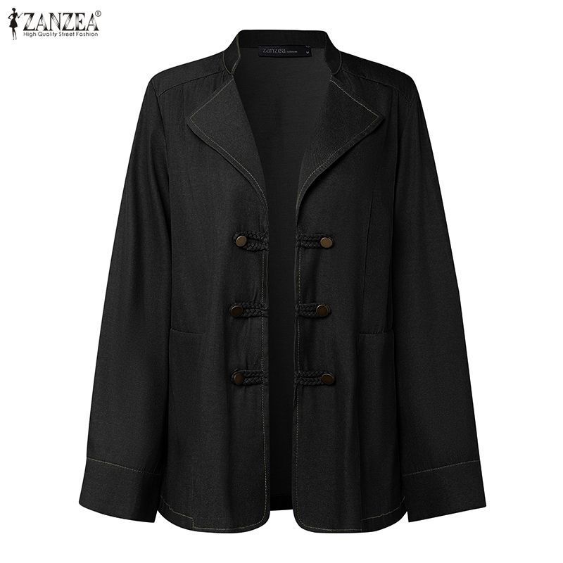 ZANZEA Womens Casual Lapel Solid Color Loose Long Sleeve Cardigan Blouse