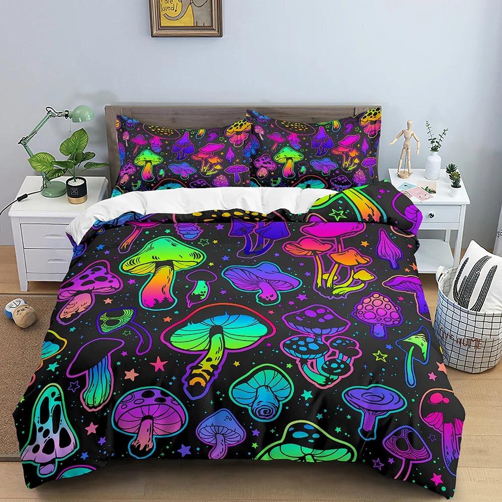 Sada ložního prádla s houbami Psychedelická měkká sada povlaku na přikrývku Fialový povlak na přikrývku Plná Velikost King Queen 2/3ks Polyesterový povlak na přikrývku