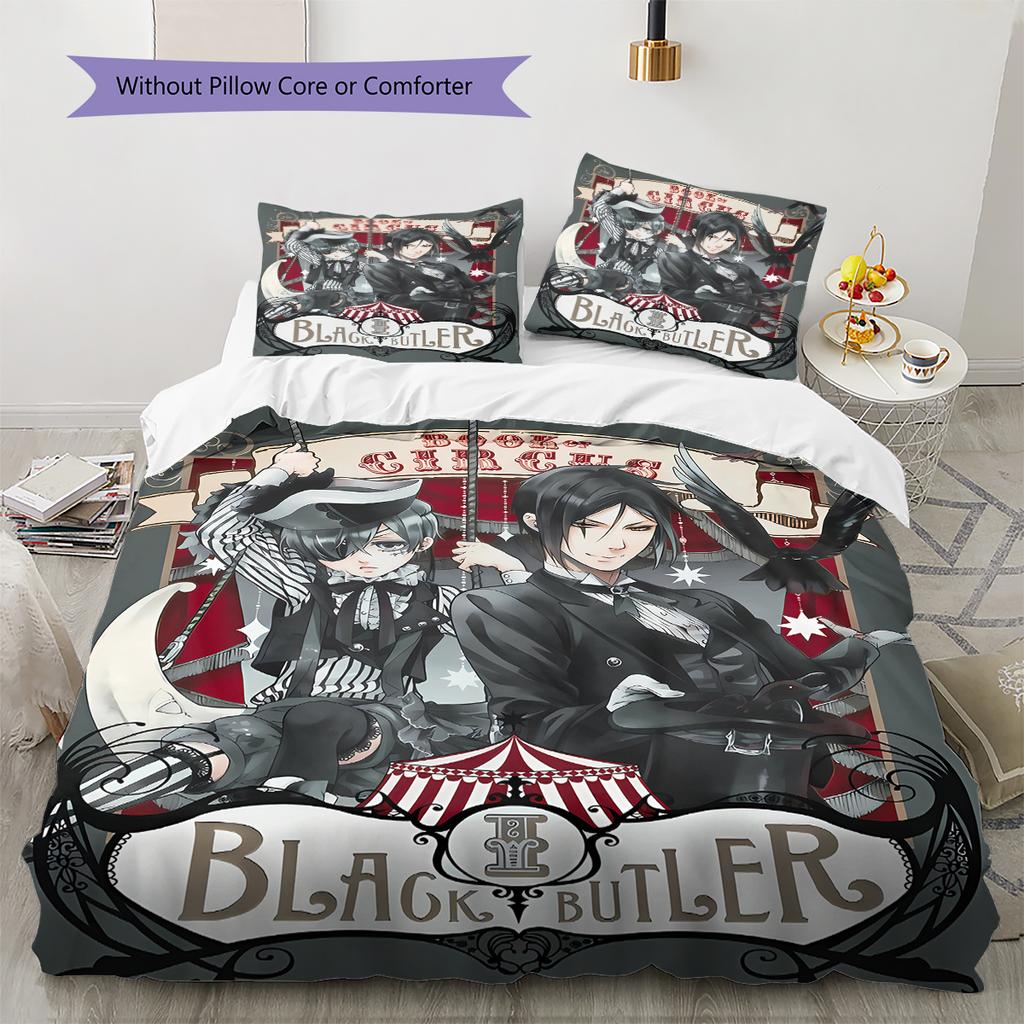 Black Butler Pattern Bedding,Quilt Set Quilt Cover Pillowcase Home Birthday Gift (1 * duvet cover + 2 * pillowcase, without core)