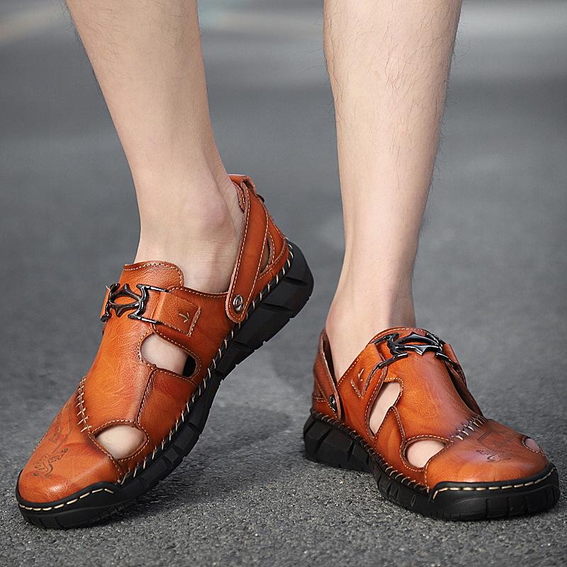 Sandale Mărimi Mari pentru Bărbați de Vară Pantofi de Plajă pentru Bărbați Sandale de Timp Liber pentru Tineret din Piele Naturală pentru Bărbați Trendy Potrivite cu Orice