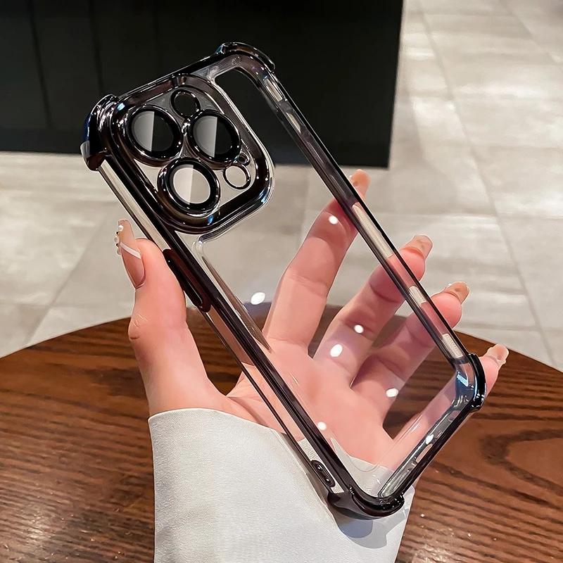 Luxury Electroplate Shockproof Transparent Phone Case For For Iphone 15 14 13 12 11 16 17 Pro Max Plus Air Bumper Back Cases Cover