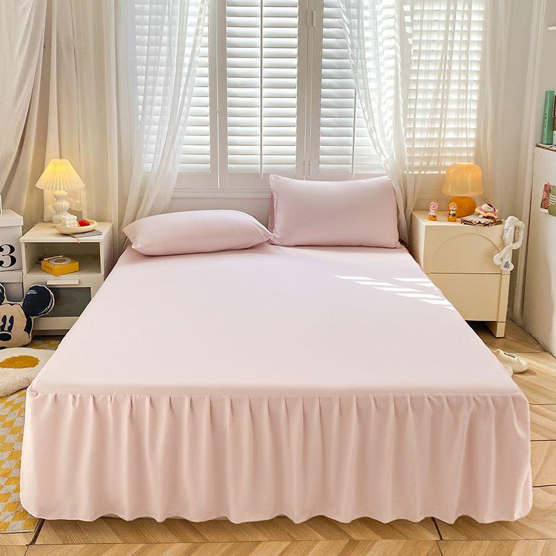 New Solid Color Sanding Bed Skirt Pillowcase Three Piece Set of Seasonal Universal Bed Covers Anti Slip Dustproof Sheets Bedding