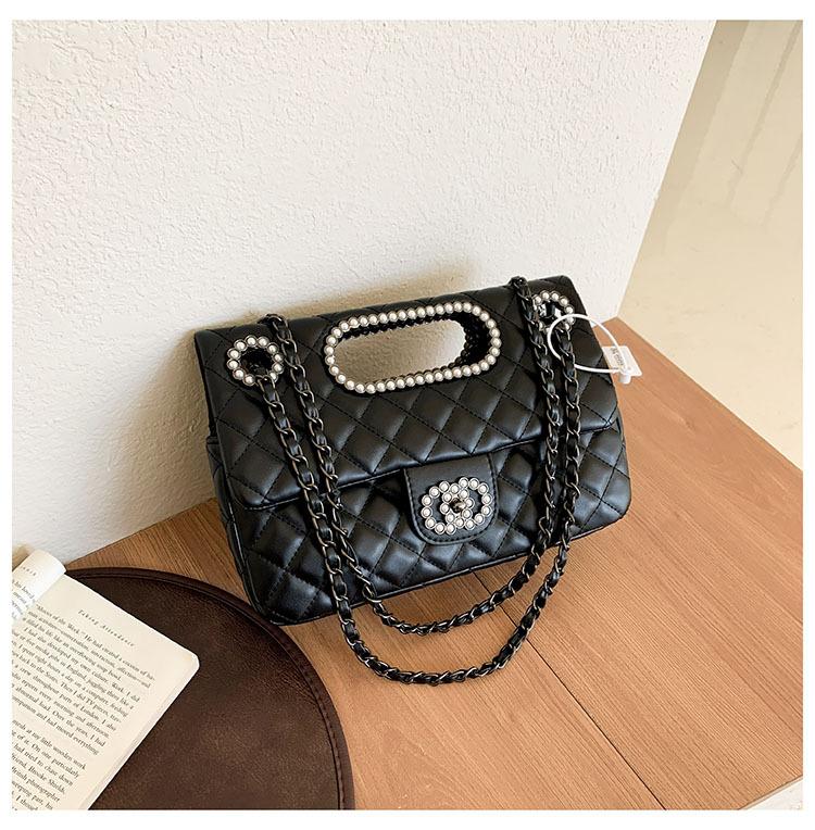 Xiaoxiangfeng pearl wrist new portable shoulder trendy fashion versatile underarm bag embroidery thread diamond grid