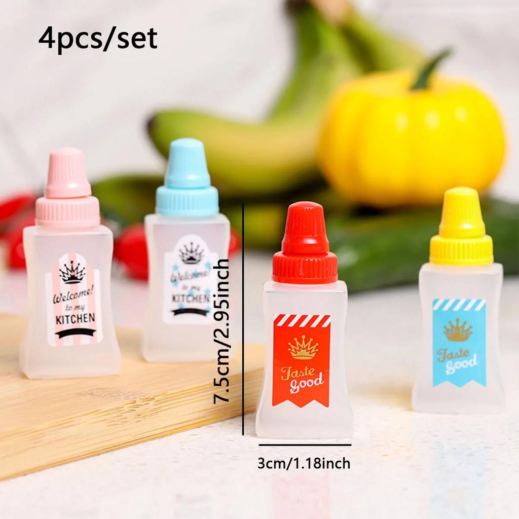 4 buc - Mini Sticle Squeeze pentru Condimente - Ușor de Umplut și Curățat - Durabile și Portabile pentru Prânzuri, Picnicuri și Organizarea Bucătăriei