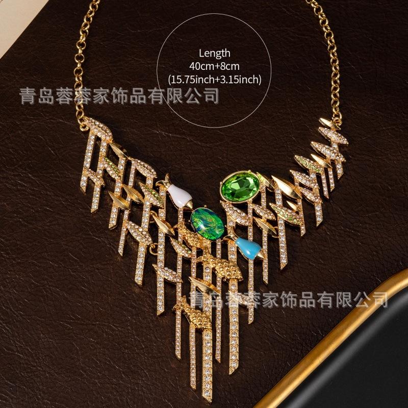 

Retro Irregular Colorful Necklace Banquet Light Luxury Fashion Super Sparkling Full Unique Collarbone Chain Antique Jewelry