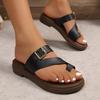 Fashion Fashion Pu Leather Clip Toe Sandals Women Summer 2025 Buckle Decor Platform Slippers Woman Thick Bottom Non Slip Flip Flops