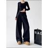New Drapey Buttoned Loose Wide-leg Floor-length Trousers American Retro Design Casual Pants for Women