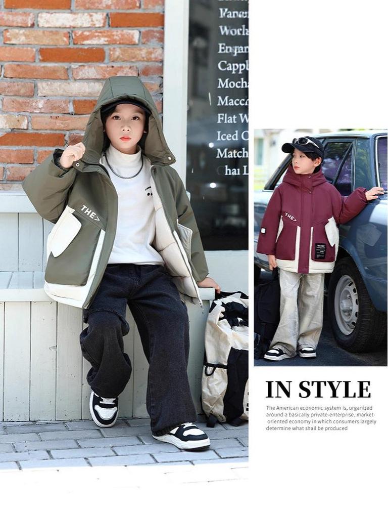 Children's Cotton Windbreaker: Boys' and Girls' Thick Hooded Autumn/Winter Jacket, 2025 New Style School Uniform for Middle & Big Kids