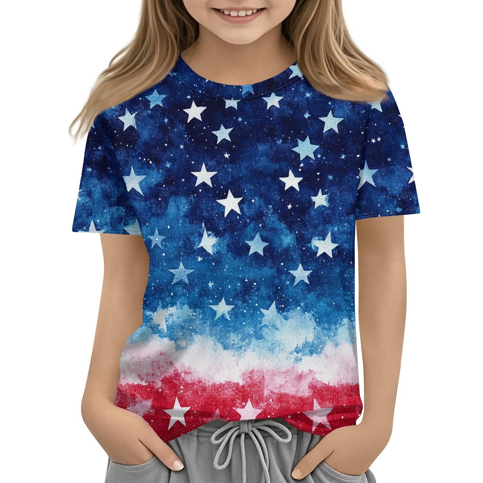 

Детская модная повседневная футболка с коротким рукавом и принтом «День независимости» с круглым вырезом 160 арбуз красный