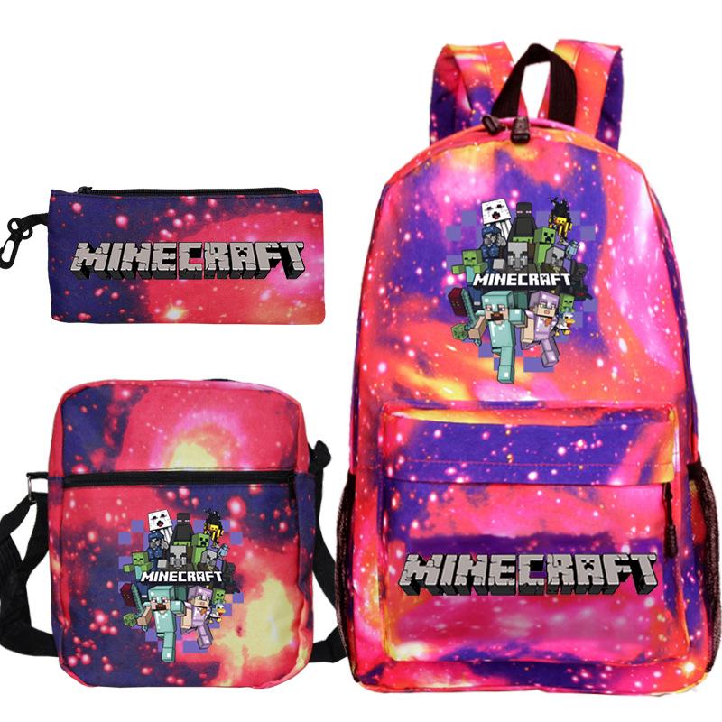 Minecraft Primary And Secondary School School Bag Children'S Backpack Backpack Shoulder Bag Pencil Case Three-Piece Set