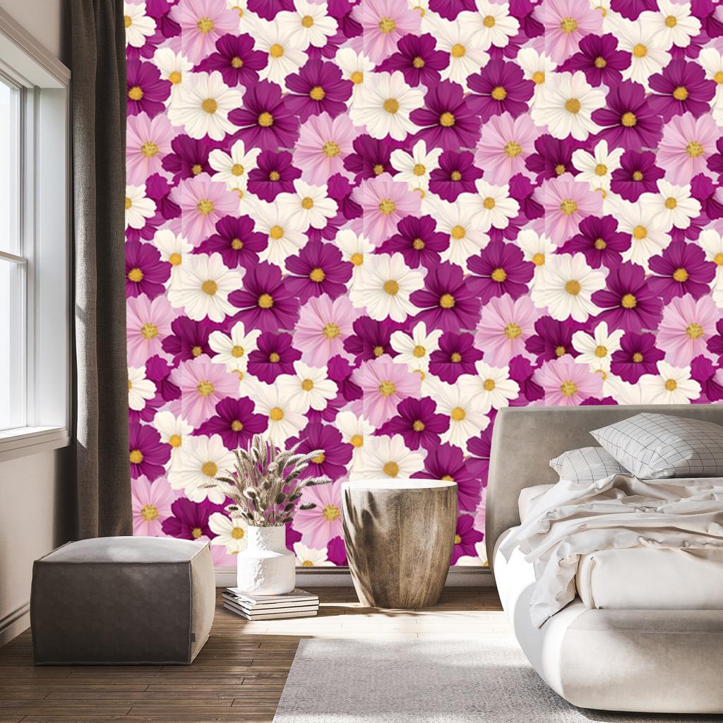Wallpaper Flowers and Leaves Purple and Powder Pink for Living Room and Bedroom 50x1000