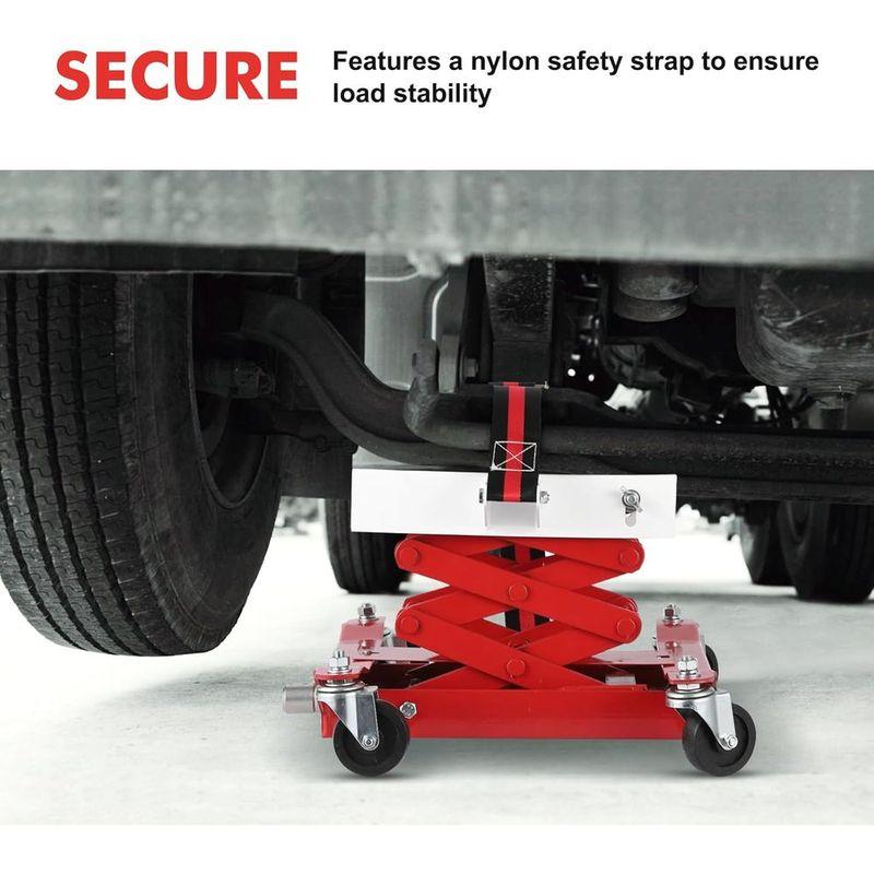 Compact 450 lbs Capacity Transmission Jack, Adjustable Height 7-23, 4-Wheel Auto Lifting Jack with Safety Straps