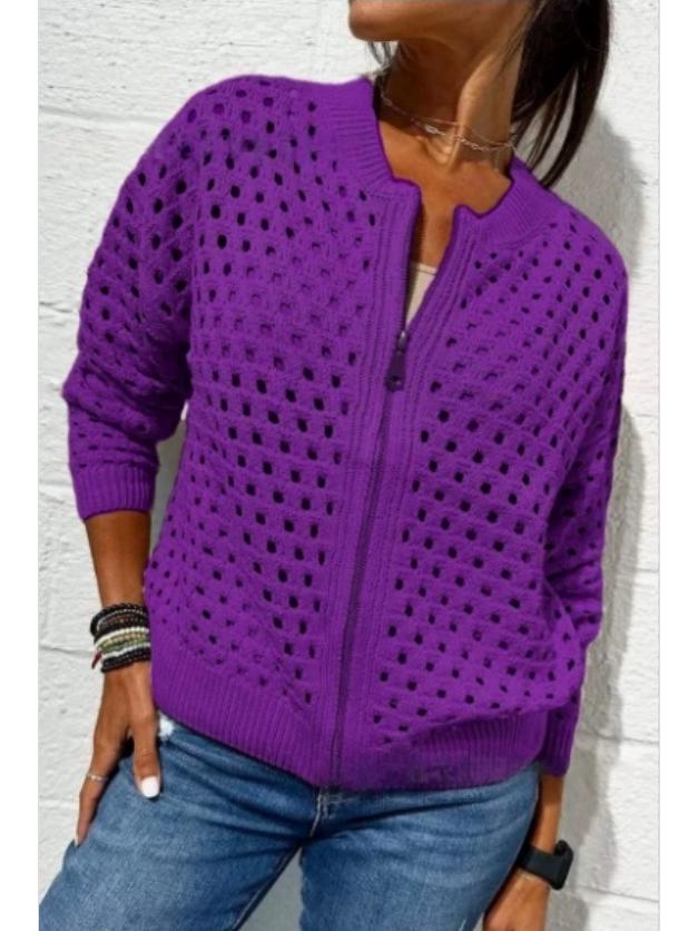 2025 Women's Casual Hollow Knit Zipper Jacket - European and American Style