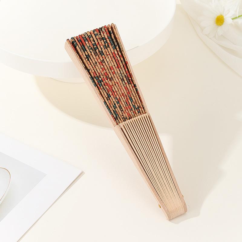 Vintage Bohemian Style Cork Folding Fan Props Graft Gift Hand Held Fan Home Decor Wooden Folding Fan