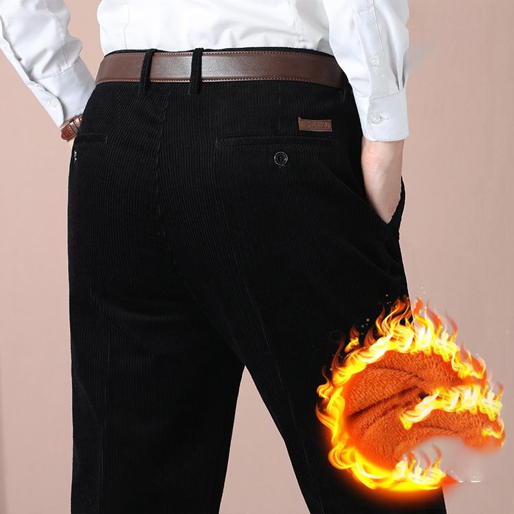 Вельветовые мужские брюки прямые плотные теплые осенне-зимние мужские брюки с высокой талией 29 чёрный