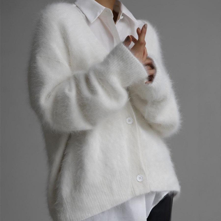 Elegante Maglione a Maniche Lunghe da Donna Stile Coreano Cardigan Casual Monopetto Top Lavorati a Maglia Ampi