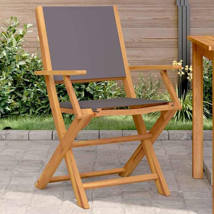 VidaXL Garden Chairs Set of 2 Anthracite Solid Acacia Wood Fabric, Garden Seat, Outdoor Seating, Folding Chair, 367670