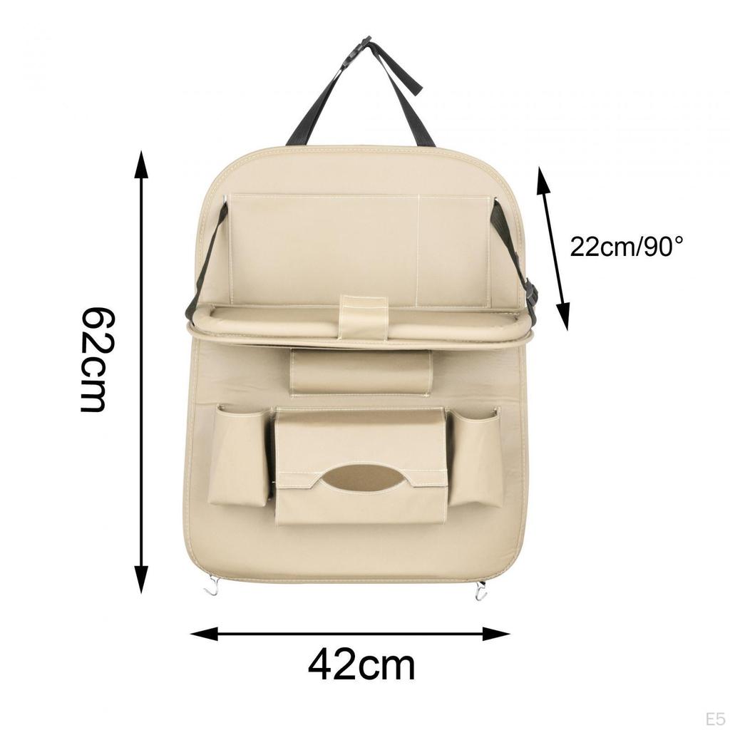 Car Back Seat Organizer with , PU Leather Heavy Duty Dining Storage Kick Mats Holder Cup
