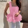 Women Strap Sleeveless Ruffled Pleating Casual Tank Tops