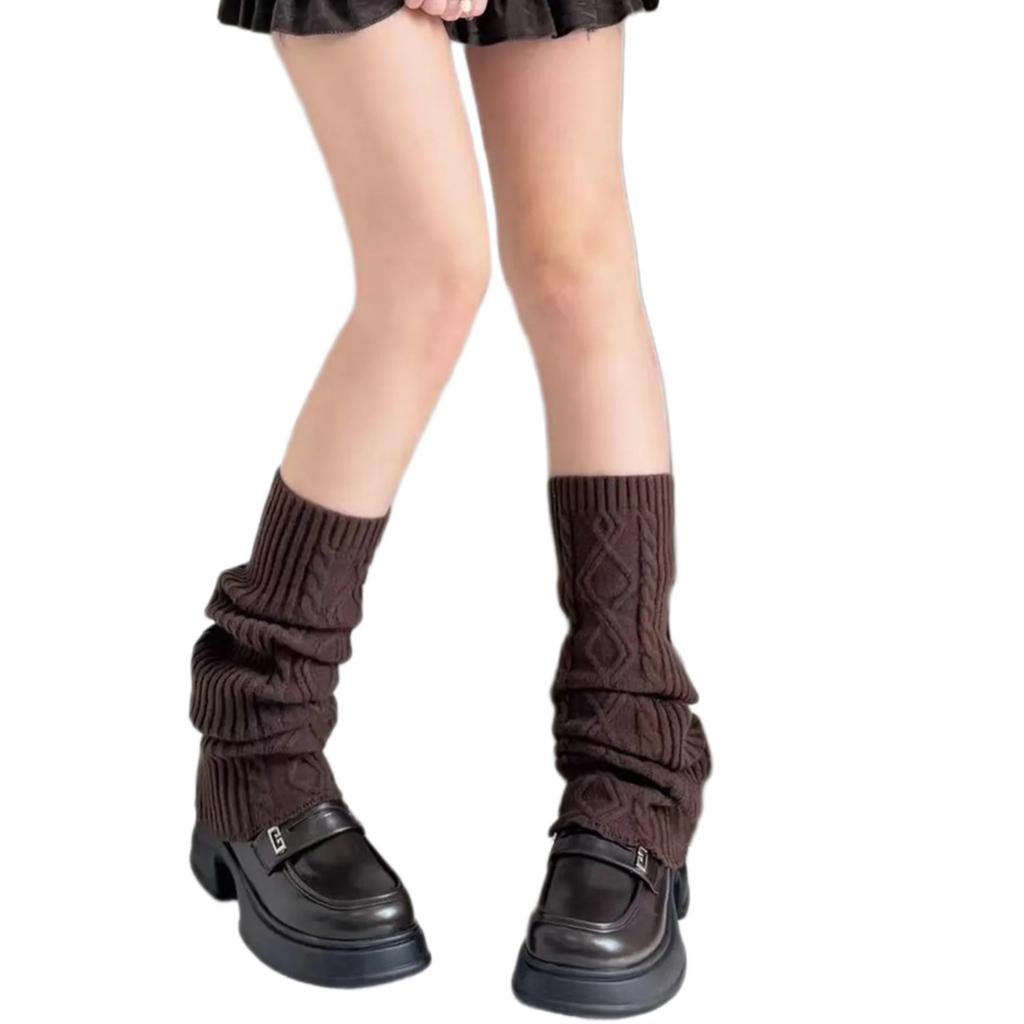 Luxurious Wool Cable Knitted Leg Warmers with Rhombus Pattern for Indoors and Outdoors Winter Boot Covers Long Stockings